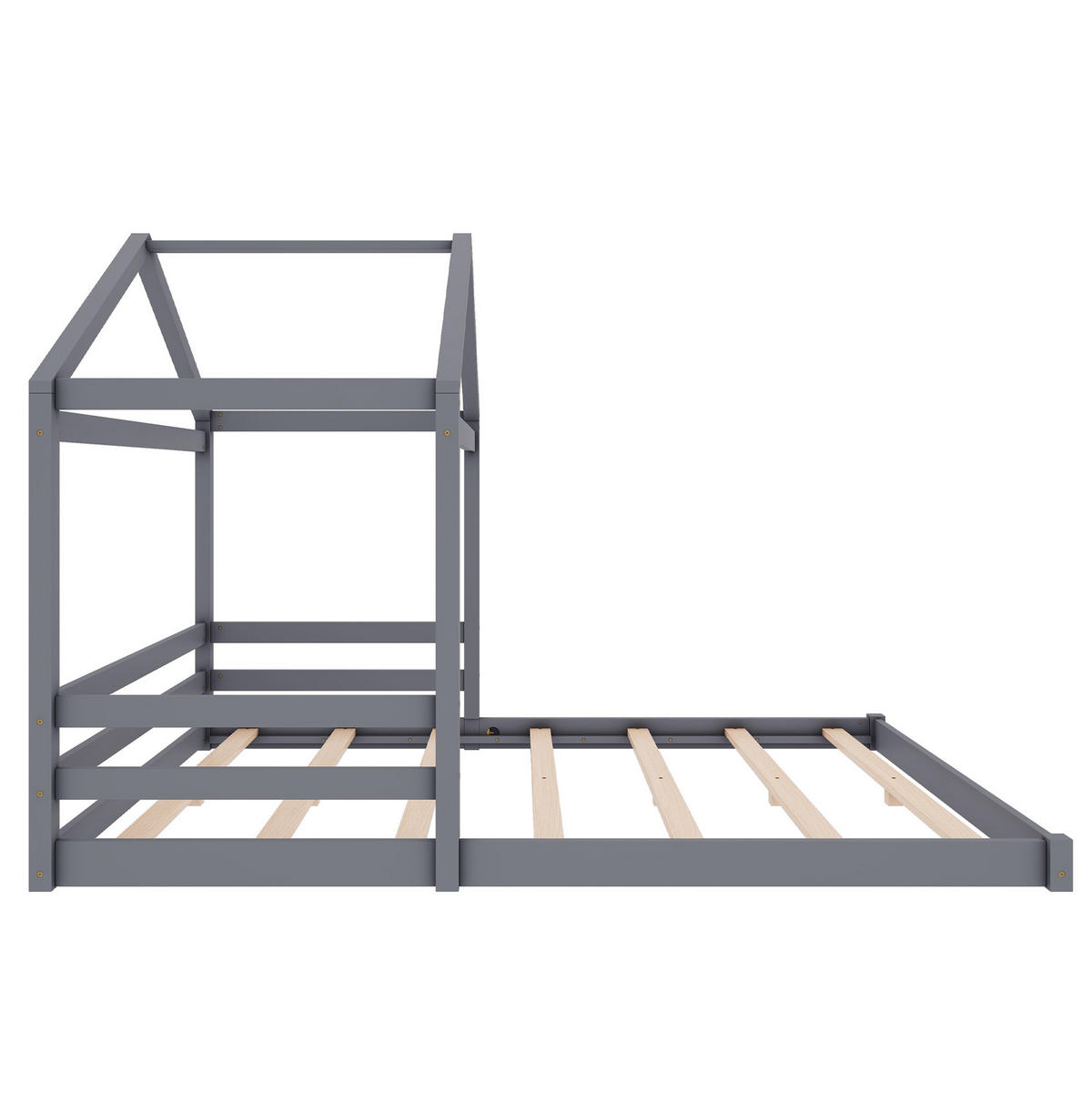 KINDERBETT aus Kiefernholz und MDF 140x200 cm Grau in Hausform mit Lattenrost - Grau, Holzwerkstoff (140/200cm) - IVMEU