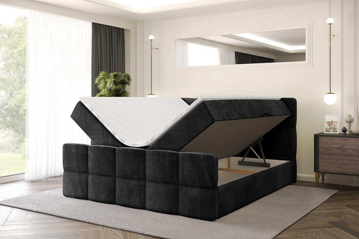 BOXBETT mit Matratze und Lattenrost - LIRO-Z - 160x200 - Schwarz Casablanca - Schwarz, Holzwerkstoff (160/200cm) - ALTDECOR