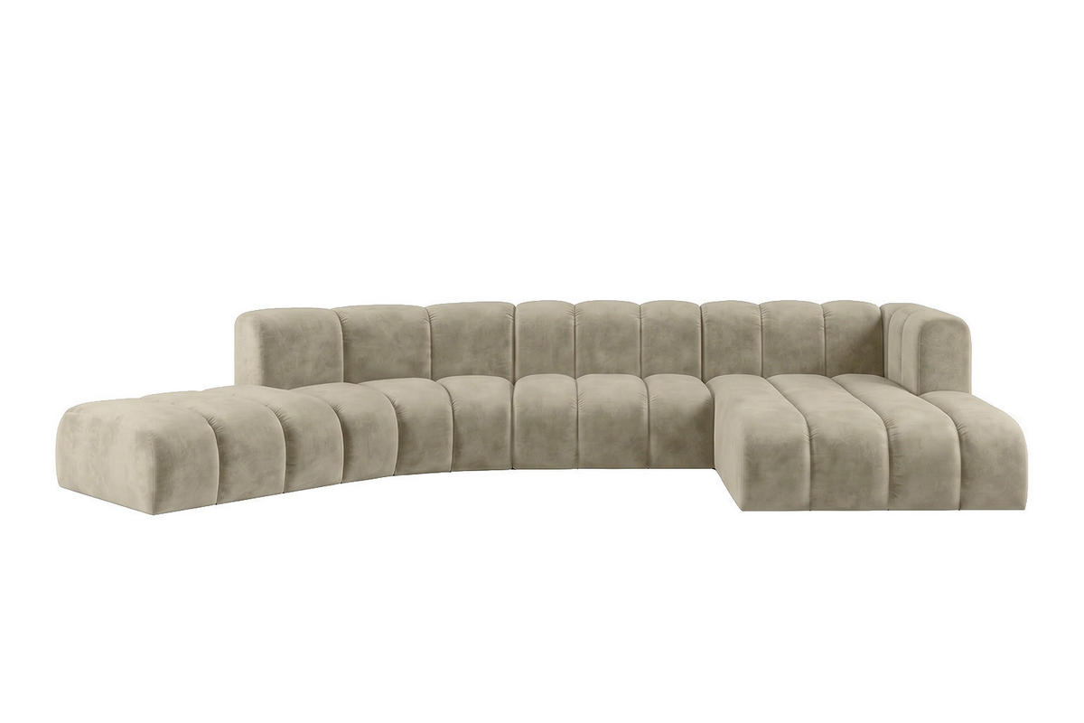 ECKSOFA Modulares In L-Form, Velvet-Stoff Riviera, Beige, Rechts, GRAND Round - Beige, Holz (445/179cm) - Kaiser Möbel