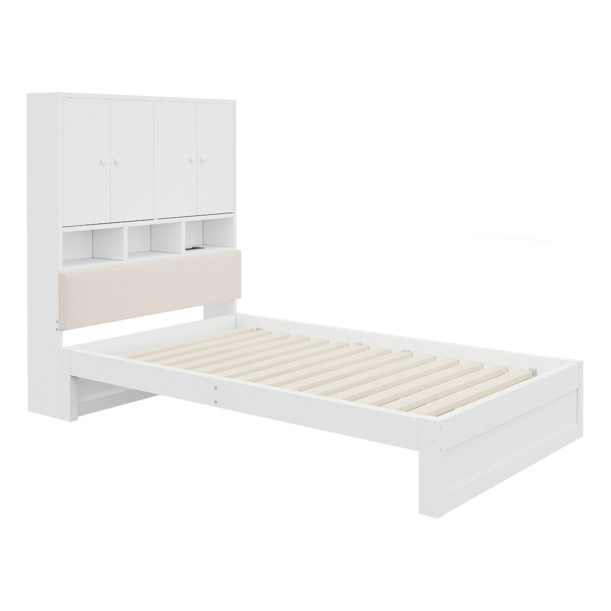 STAURAUMBETT 90/200 cm mit Stauraum, LED und 2 Schubladen, DE-41627, in Weiß - Weiß, Holzwerkstoff (90/200cm) - ComfortXL