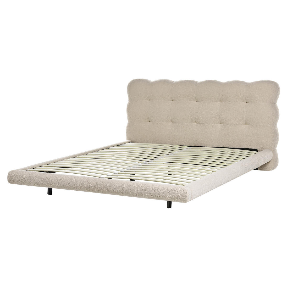 POSTELJA z letvenim dnom 160/200 bouclé bež Soulisse - črna/bež, tekstil (160/200cm) - Beliani