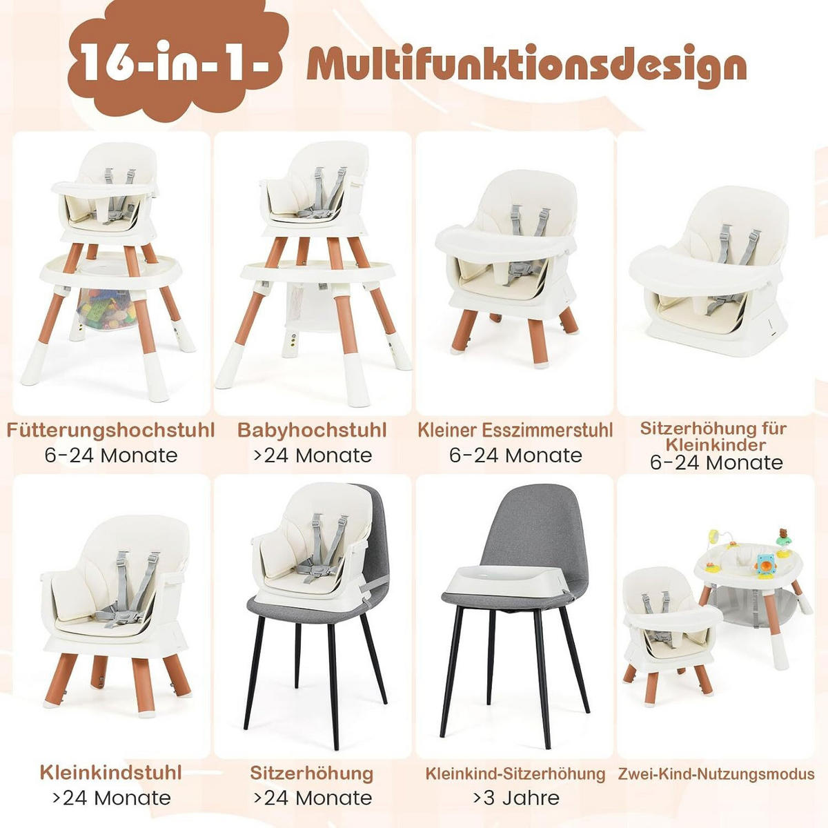 BABYHOCHSTUHL mit abnehmbarem Tablett weiß - Weiß, Kunststoff (60/93/60cm) - COSTWAY