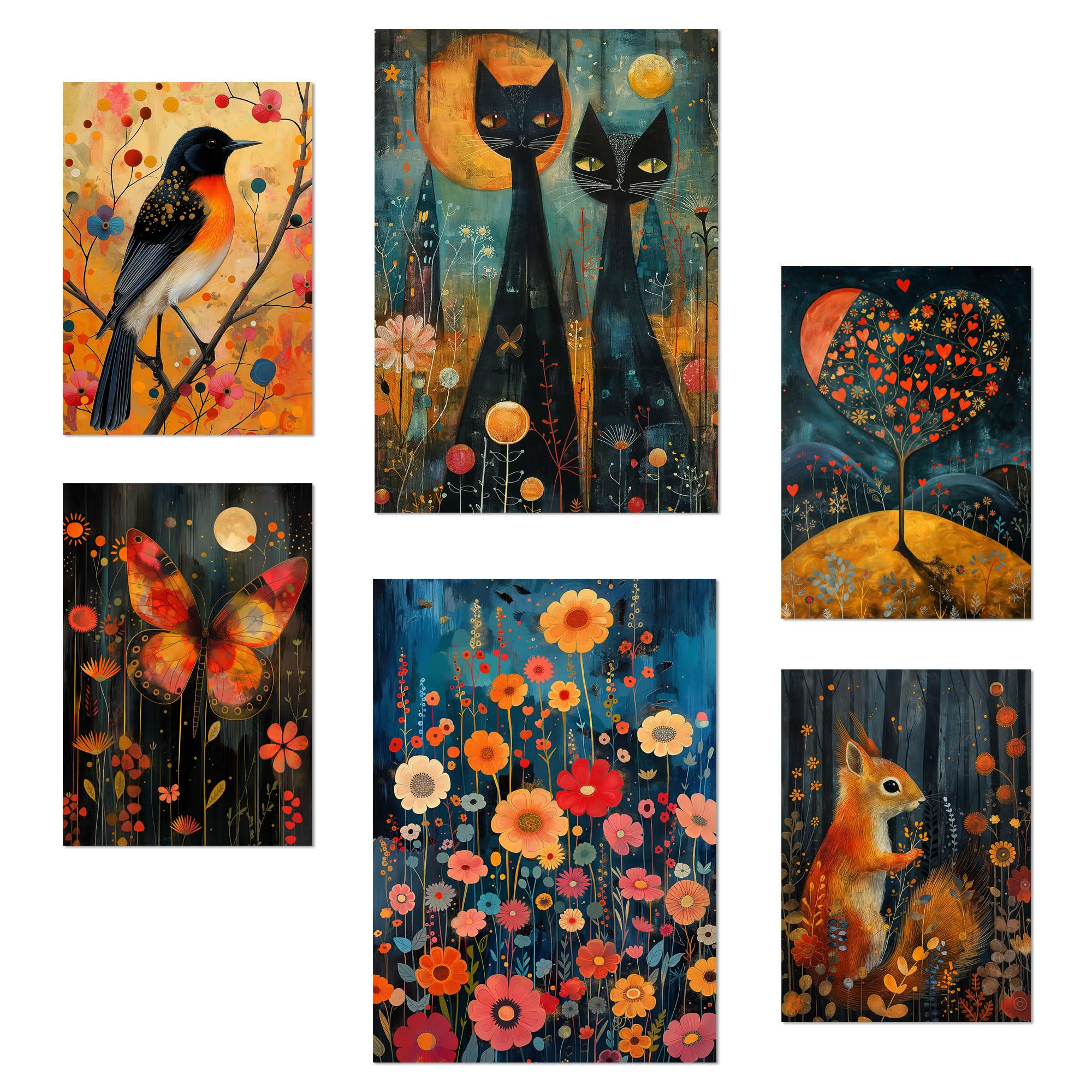 POSTER Set Mit 6 Tiere & Natur Inspiriert Von Rosina Wachtmeister A3 & A4 Rahmenlos - Klar, Papier (29/3cm) - Nacnic