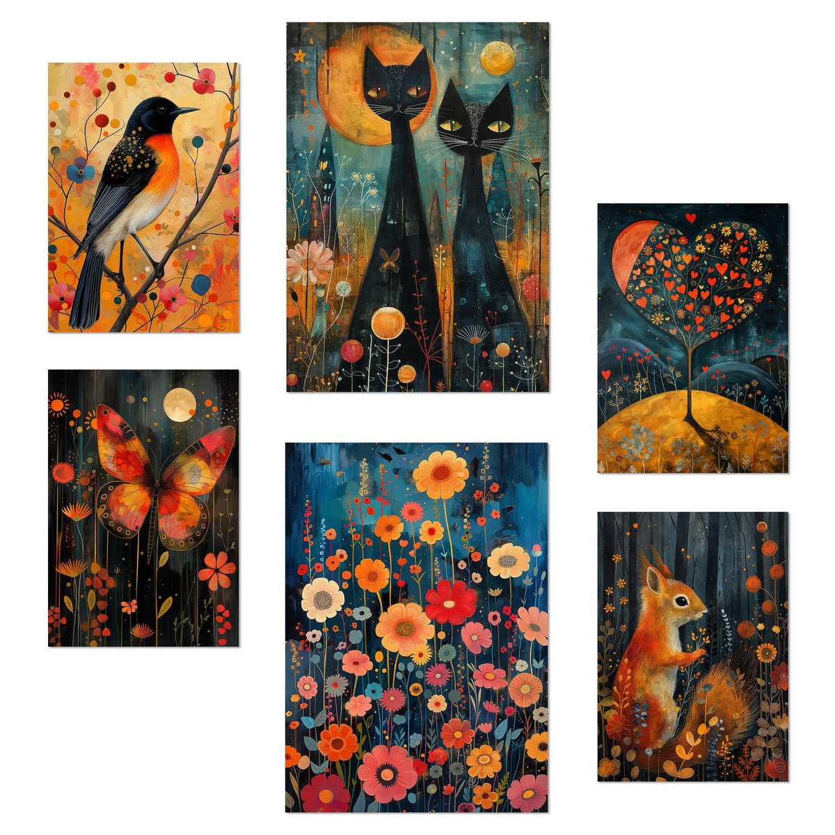 POSTER Set Mit 6 Tiere & Natur Inspiriert Von Rosina Wachtmeister A3 & A4 Rahmenlos - Klar, Papier (29/3cm) - Nacnic