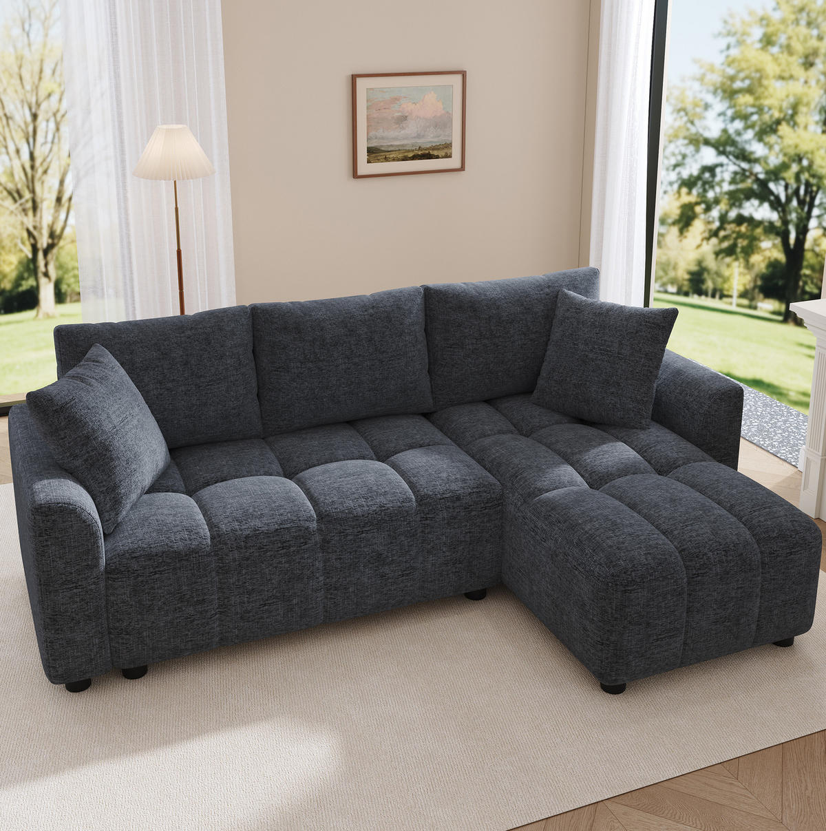 ECKSOFA 204/127/82,5 cm grau aus Chenille mit Chaiselongue - Grau, Textil (127/204cm) - OKWISH
