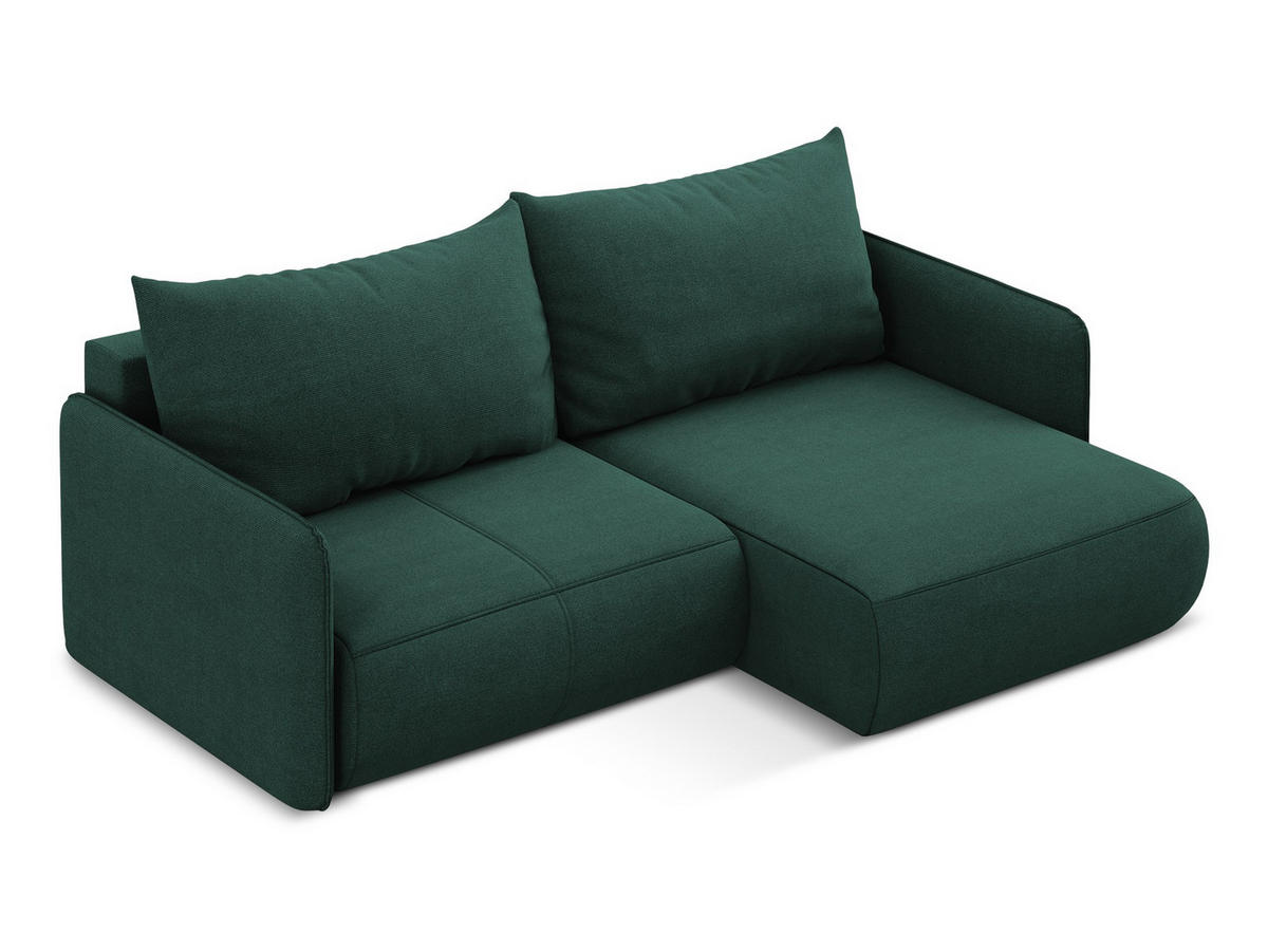 ECKSOFA mit Schlaffunktion Strukturstoff Stoff Grün - Dunkelgrün/Schwarz, Kunststoff/Textil (207/148cm) - Makamii