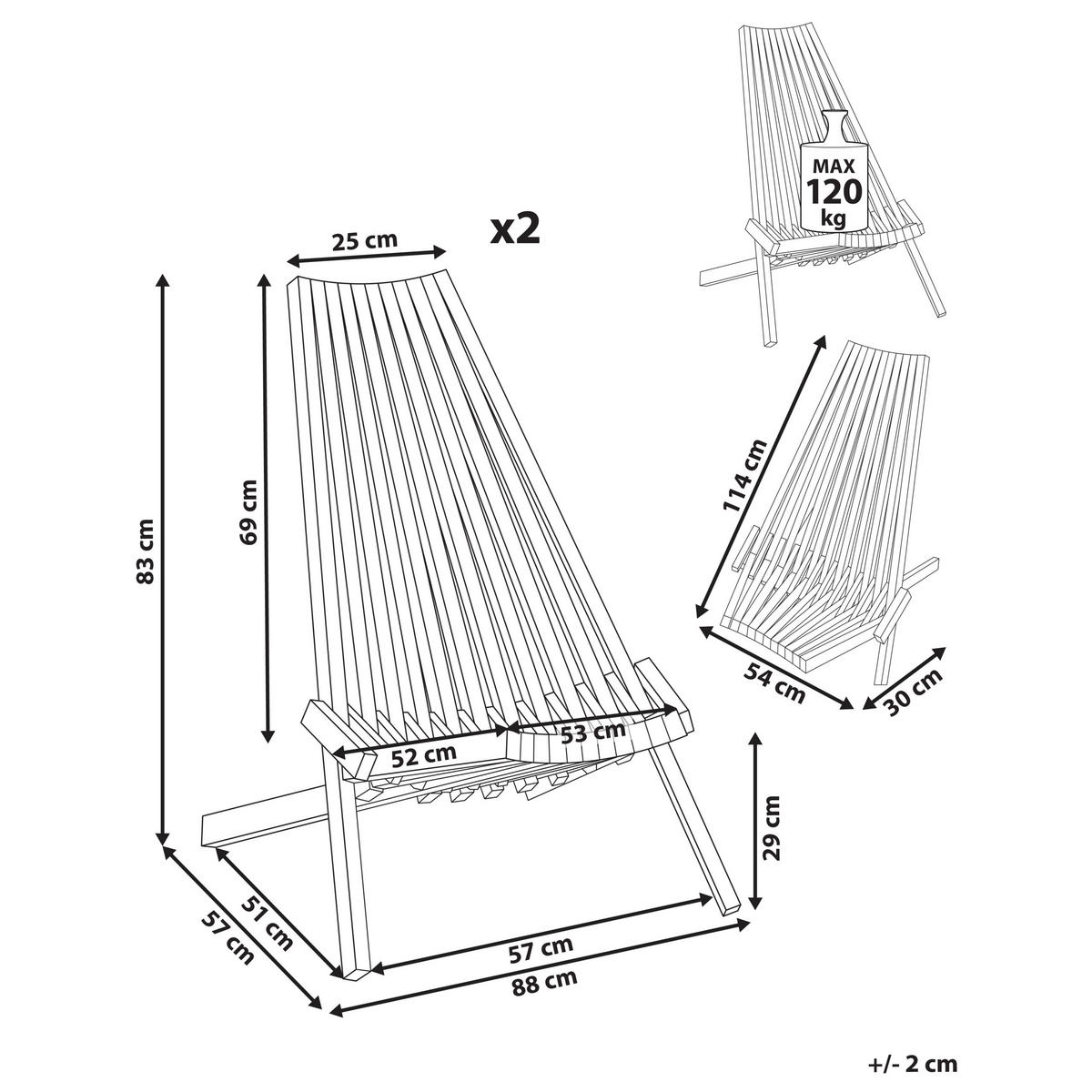 GARTENSTUHL 2er-Set Holz Heller Holzfarbton Bellano - Hellbraun, Holz (88/83/57cm) - Beliani