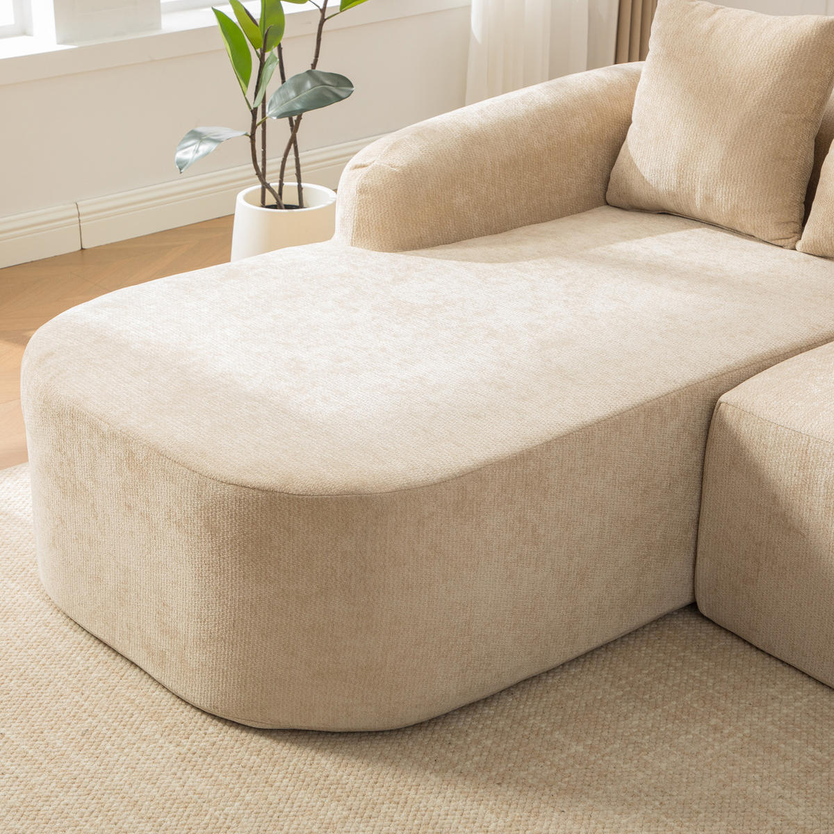 ECKSOFA Chenille Hellkhaki mit Kissen - Hellbraun, Textil (270/172cm) - WISHDOR