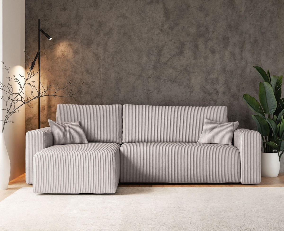 ECKSOFA Pianoni Hellbeige Cordbezug - Ecru/Schwarz, Kunststoff/Textil (244/140cm) - Selsey