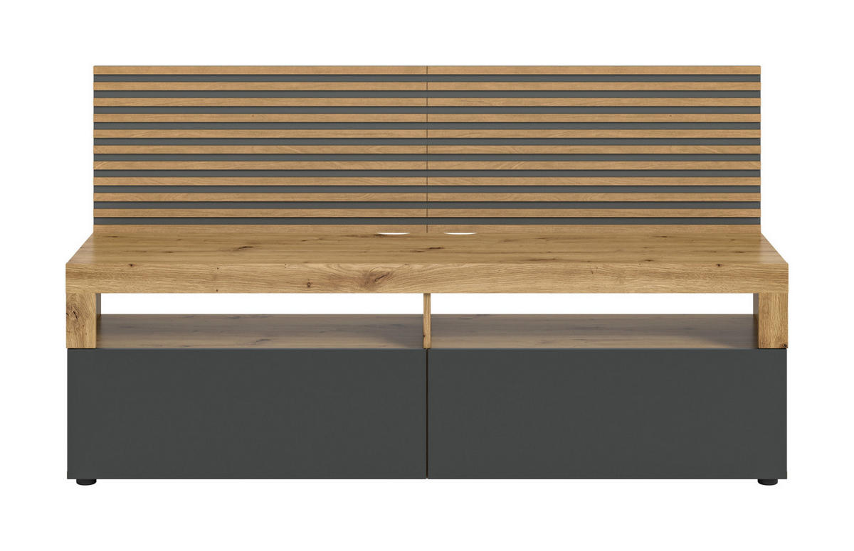 TV-LOWBOARD Eiche Artisan, grau 160 cm mit Akustikpaneelen - Schwarz/Eiche Artisan, Holzwerkstoff/Kunststoff (160/90/45cm) - Inn.Furn