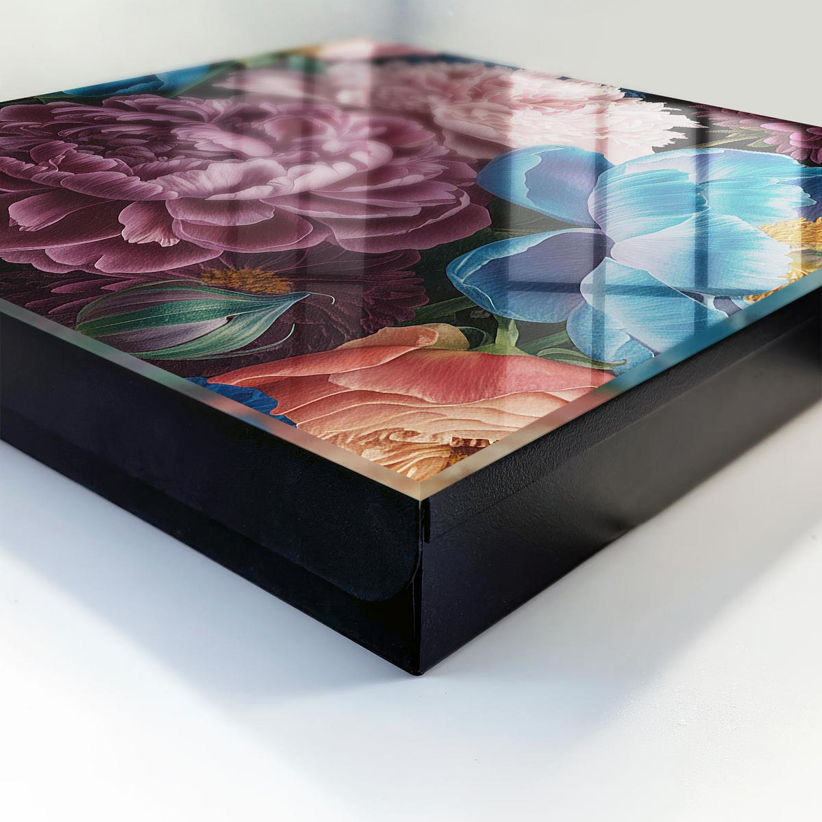 SCHLÜSSELBOX Schwarz 30x30 cm- Türöffnung nach rechts - Bunte Blumen - Pink, Metall (30/30/5cm) - TULUP