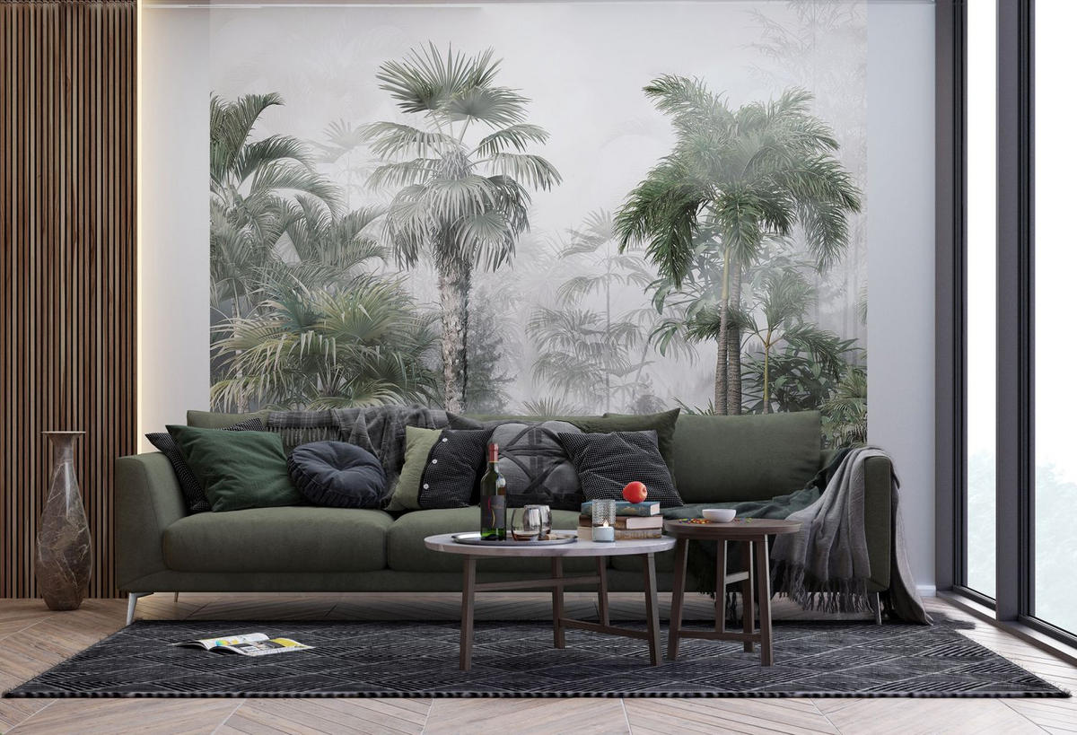 FOTOTAPETE tropische Landschaft mit Palmen 270 x 300 cm - Grün, Papier (270/300cm) - Sanders & Sanders