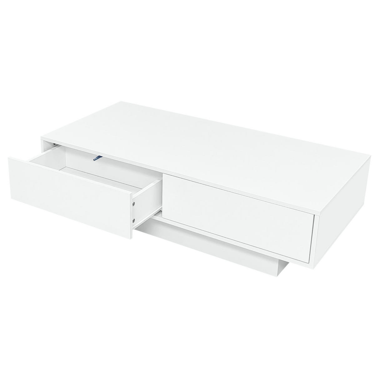 COUCHTISCH 115/55/34 cm in Weiß mit 2 Schubladen und LED-Beleuchtung - Weiß, Holzwerkstoff (115/55/34cm) - Flora Grace