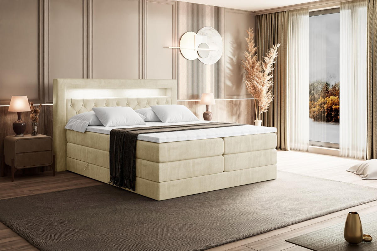 BOXSPRINGBETT NOEL GOLD KING - 180x200 - H3/H4 - Beige - Beige, Holzwerkstoff (180/200cm) - ALTDECOR