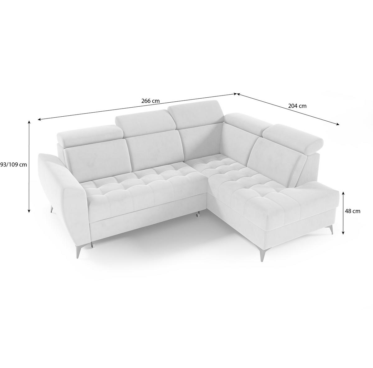 ECKSCHLAFSOFA Aurora II mit verstellbare Kopfstützen, Dunkelgrün, rechts - Dunkelgrün/Schwarz, Textil (266/204cm) - Beautysofa