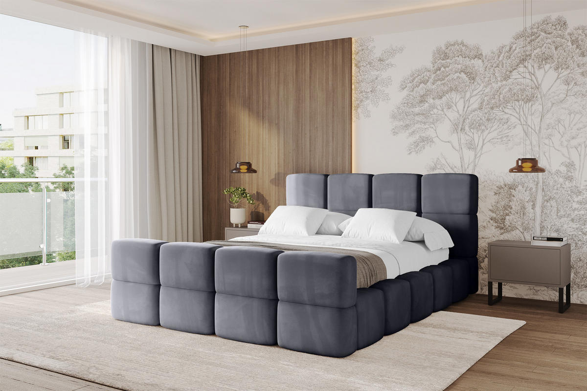 POLSTERBETT mit Bettkasten und Lattenrost, Bett mit Kopfteil, Boxbett ohne Matratze, Doppelbett mit Stauraum - NATA-Z 120x200 Dunkelgrau - Dunkelgrau, Holzwerkstoff/Textil (120/200cm) - ALTDECOR