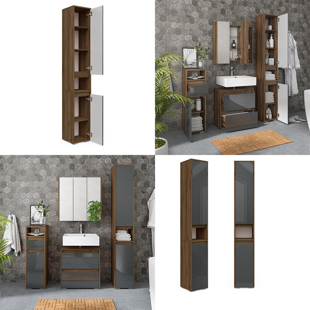 BADSCHRANK Majest Anthrazit Hochglanz 30.2 x 190 cm - Schwarz Hochglanz/Anthrazit, Holzwerkstoff (30.2/191.5/30cm) - Vicco