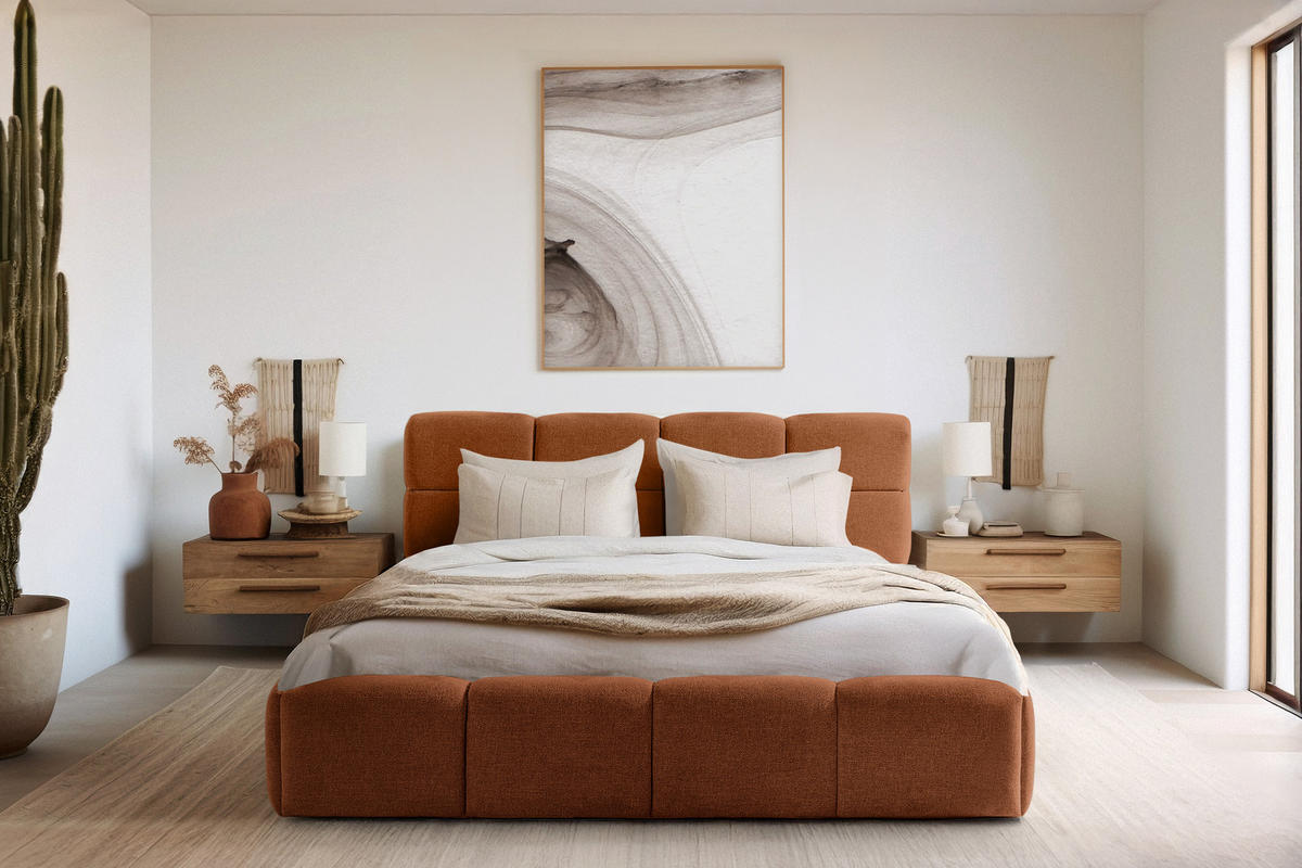 POLSTERBETT AERI 140/160/180/200 mit Rahmen und Bettkasten, orange - Orange, Holz/Holzwerkstoff (140/200cm) - KONSIMO®