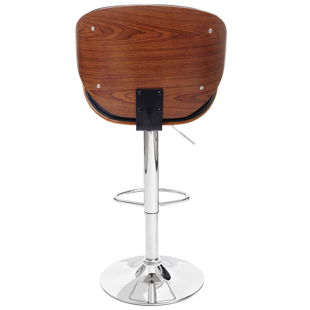 BARHOCKER höhenverstellbar mit Lehne Sitzhöhe 62-84cm Holz Bugholz Retro-Design Walnuss-Optik Kunstleder Schwarz - Schwarz, Kunststoff (49/116/47cm) - PROREGAL