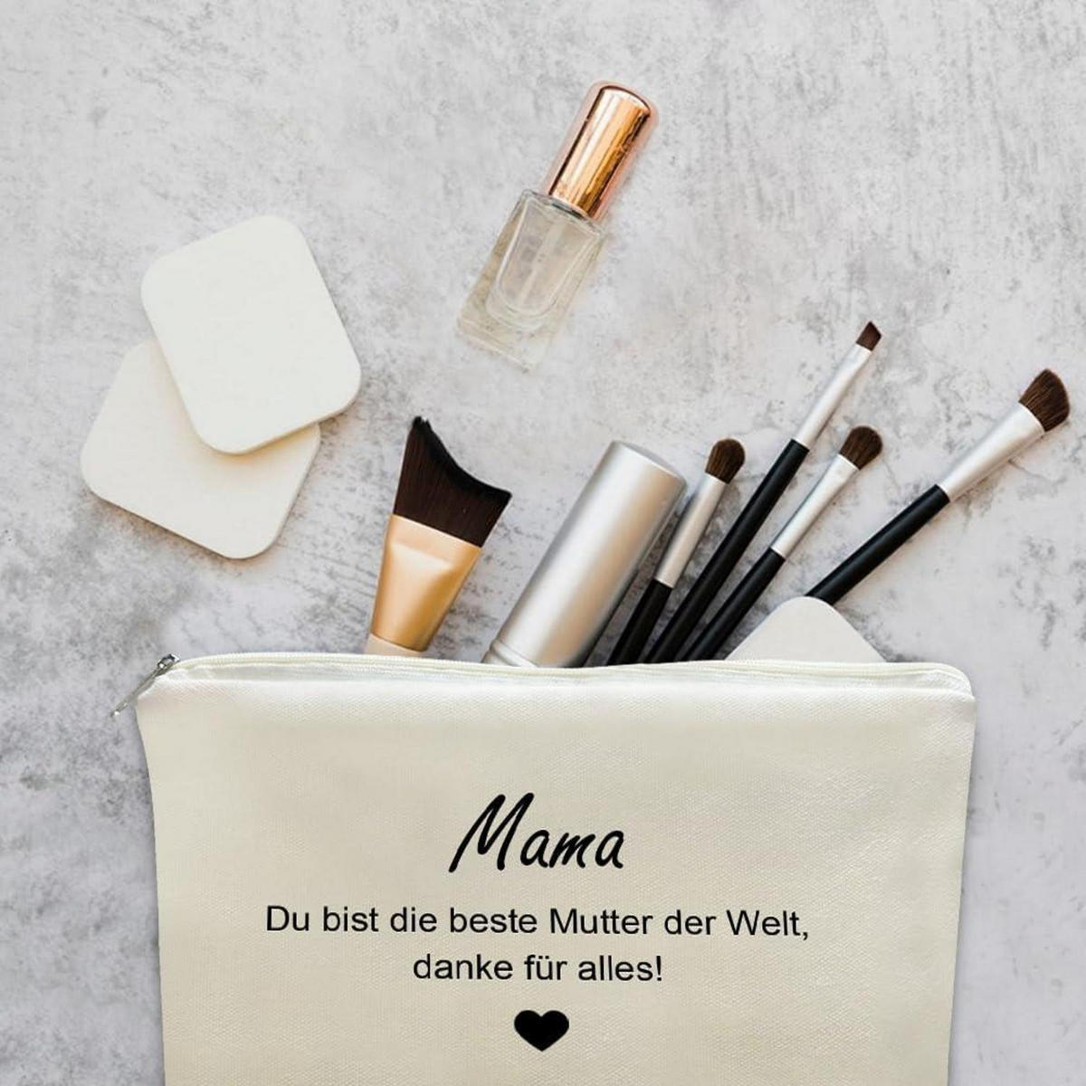 KOSMETIKTASCHE mit Aufdruck 27 x 18 x 8 cm - Creme, Textil (20/7/26cm)
