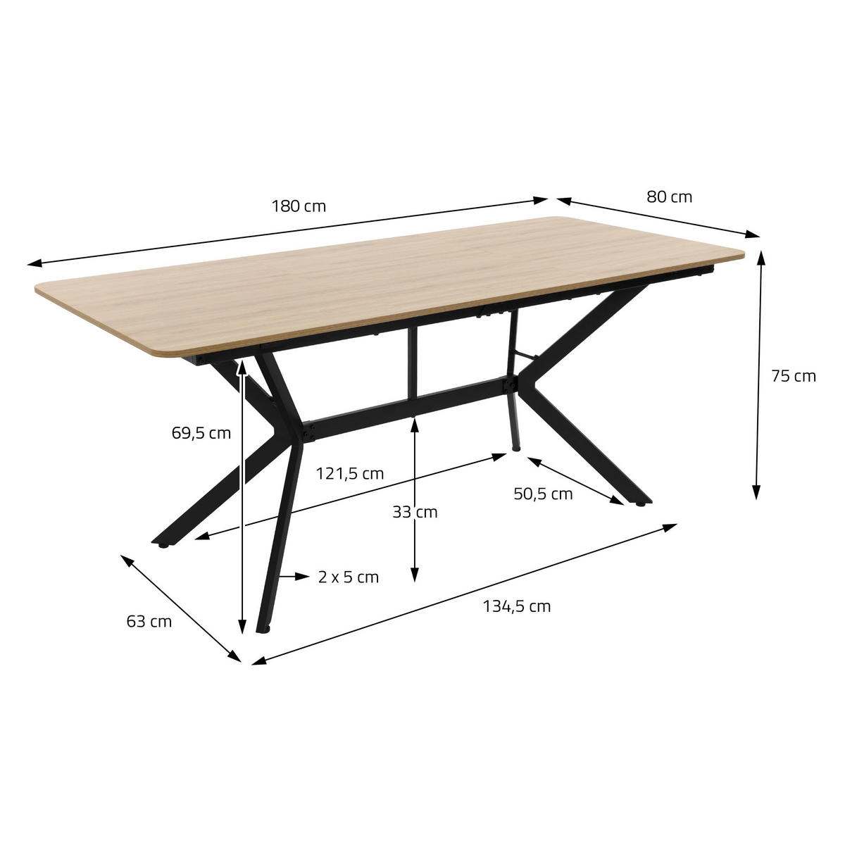 ESSTISCH aus MDF Hellbraun mit Stahlgestell Rechteckiger für 6 Personen - Hellbraun, Holzwerkstoff (180/80/75cm) - ML-DESIGN