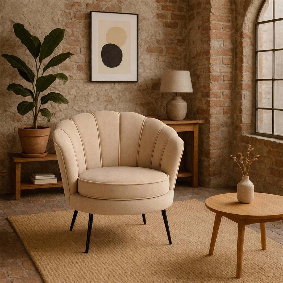 SESSEL Nice Velours Beige - Beige, Textil/Metall (83/75/76cm) - ebuy24