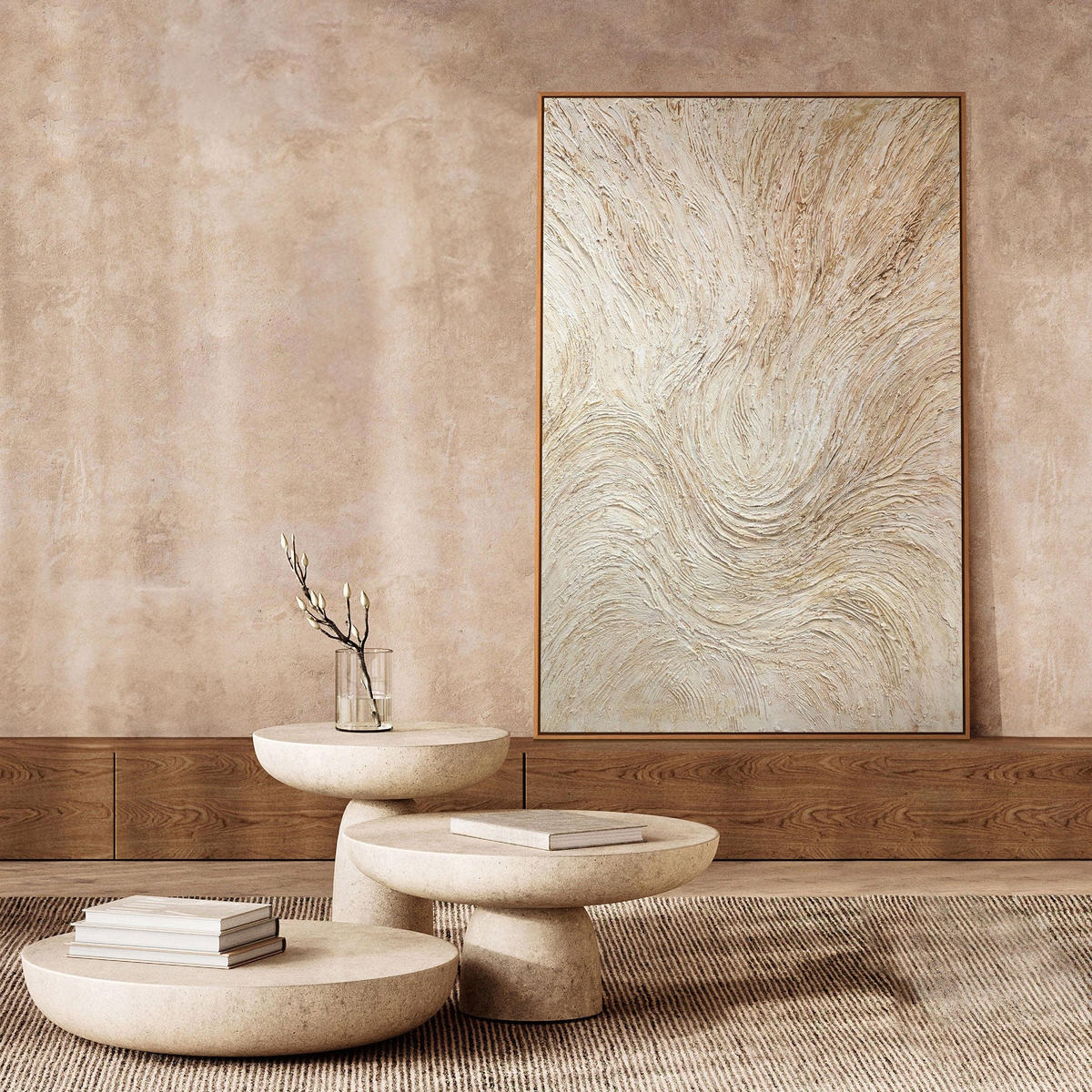 GEMÄLDE Baumstrom Schattenfugenrahmen Beige 140x100 cm - Beige, Holz (140/100cm) - YS-art gallery