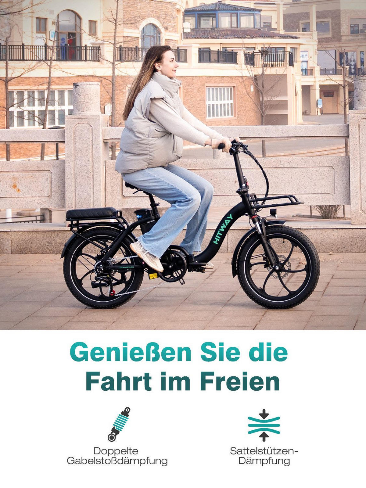E-BIKE Klapprad BK6SL1 20*3,0 Zoll 36V15,6Ah Akku bis zu 150km Reichweite, 7 Gang - Schwarz, Metall (38cm) - HITWAY