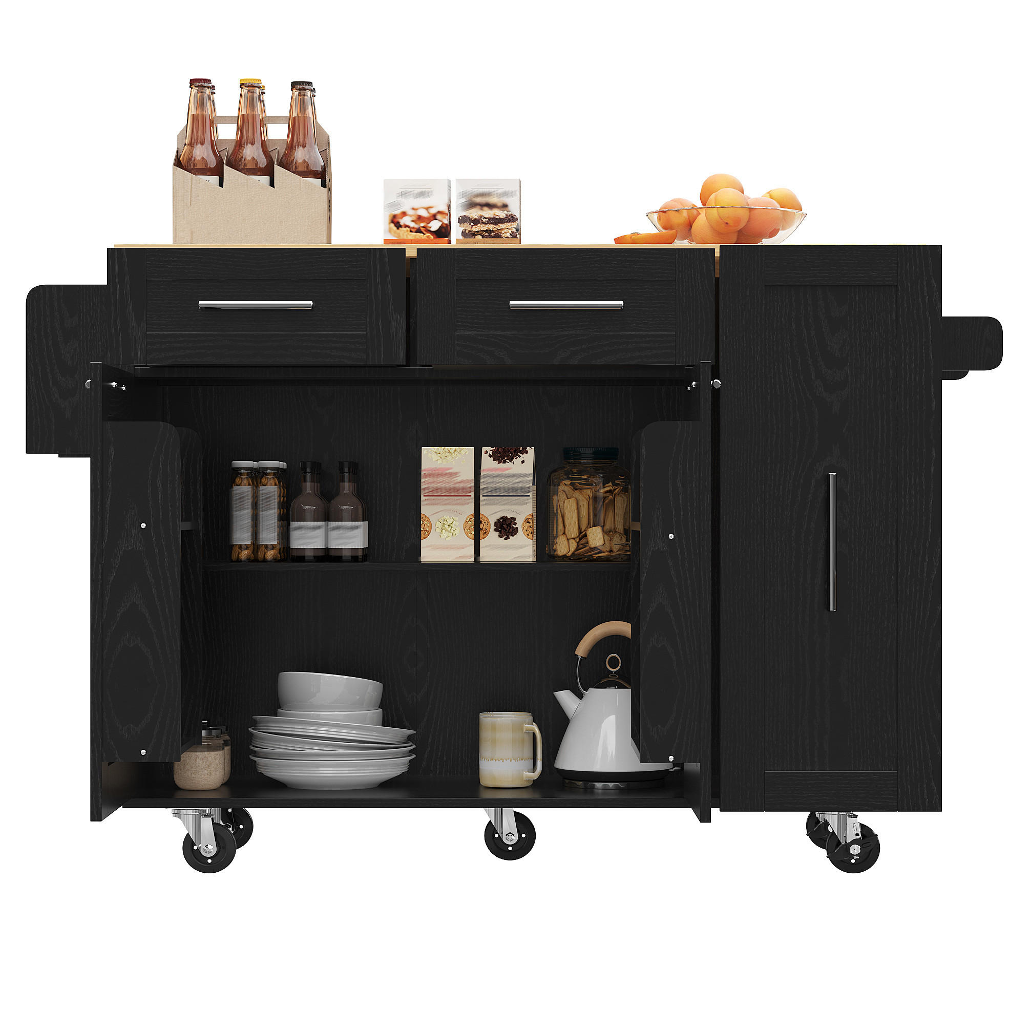 KÜCHENINSEL mit Klapptisch 110 x 46 x 90,5 cm Schwarz - Schwarz, Metall (74/92.5/134.5cm) - Beauniv