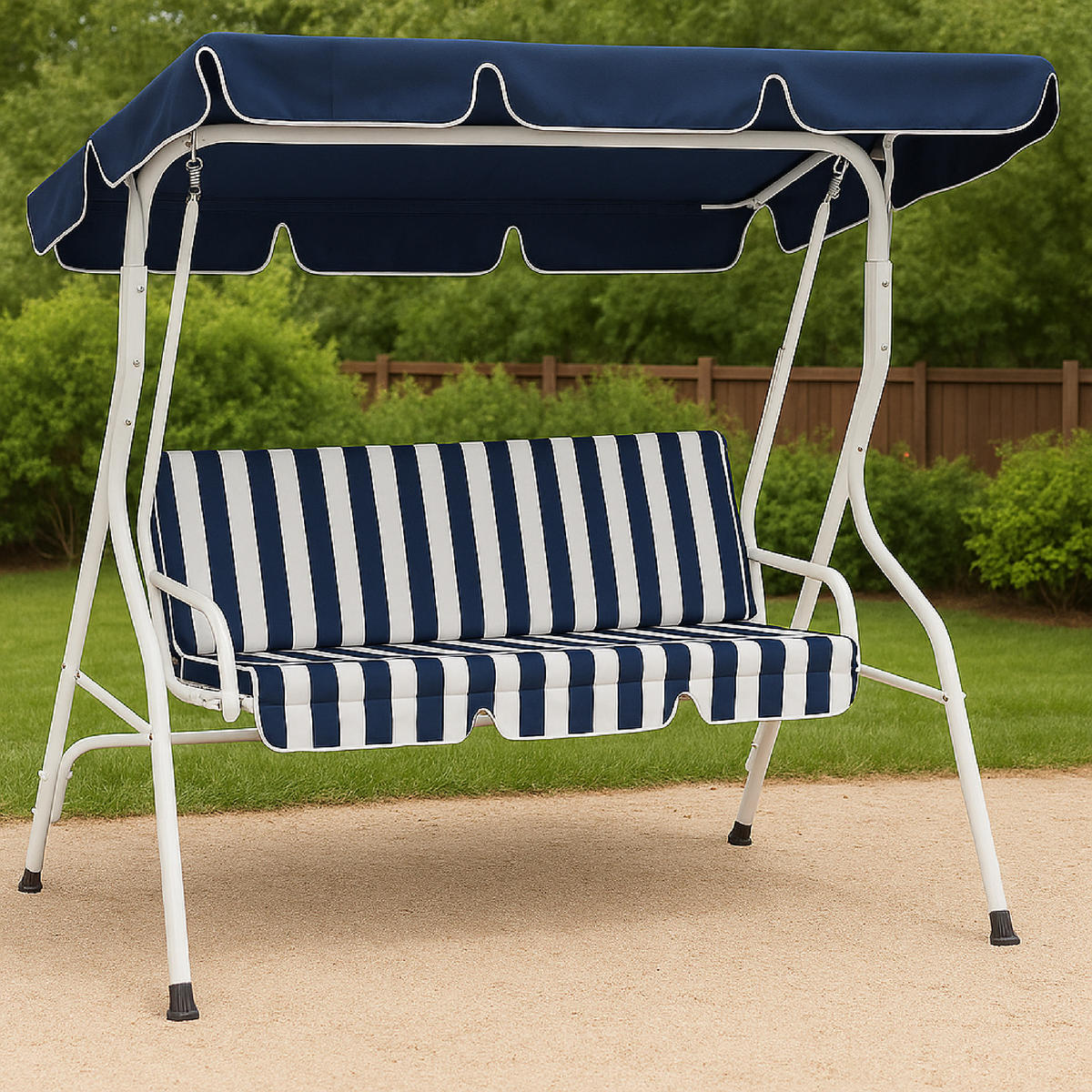 HOLLYWOODSCHAUKEL Florenz, 3-Sitzer Gartenschaukel, 170 cm, Farbe: Weiss / blau - Blau, Metall (170/153/110cm) - TPFGarden