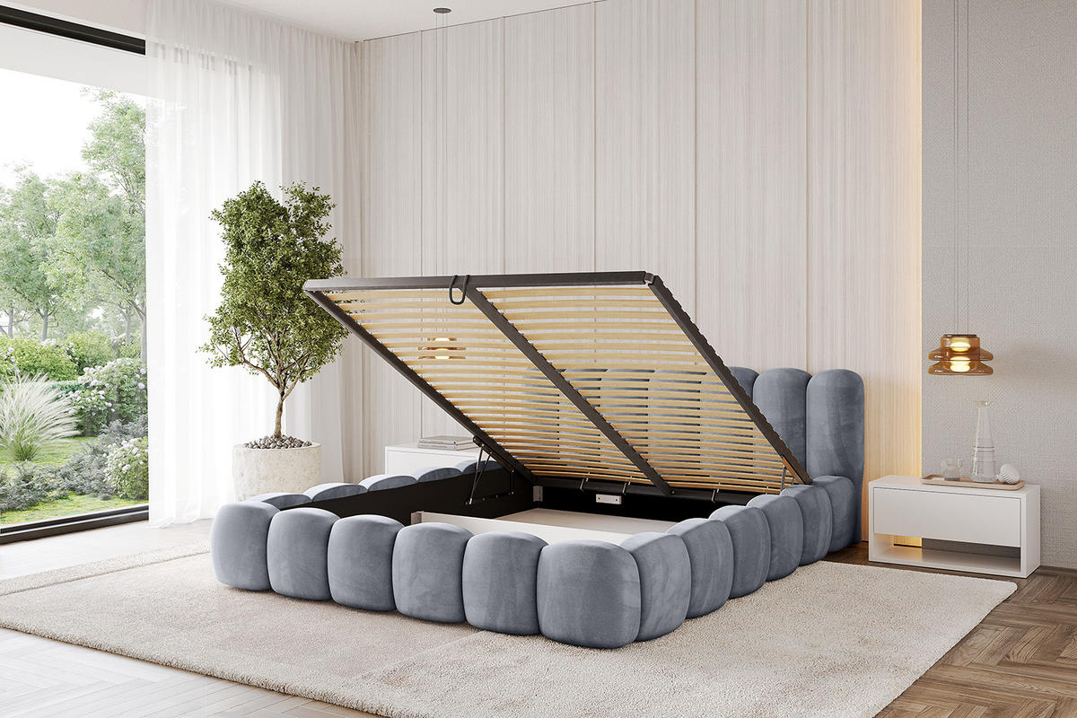 POLSTERBETT mit Bettkasten und Lattenrost, Boxbett ohne Matratze - SENA-v1 120x200 Grau - Grau, Holzwerkstoff/Textil (120/200cm) - ALTDECOR