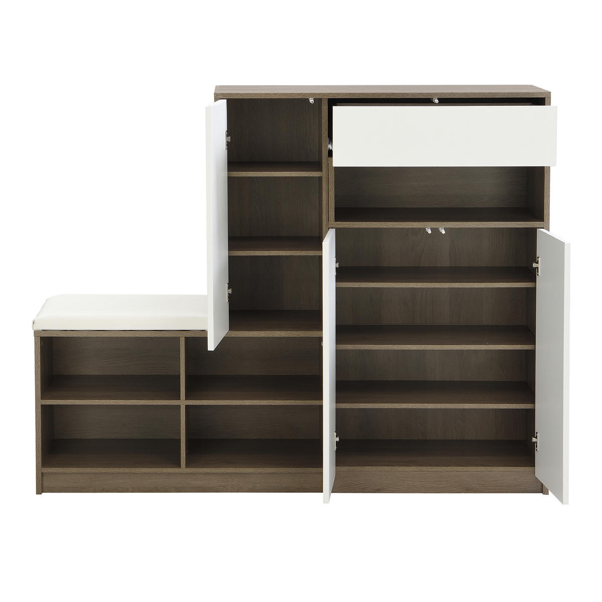 SCHUHSCHRANK 140/35/110 cm Weiß aus Spanplatte mit Sitzkissen - Weiß, Holzwerkstoff (140/110/35cm) - OKWISH