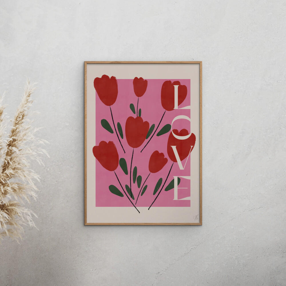 POSTER mit Rahmen Affordable Art Prints x Anne-Marie Volfova - Tulips - Eichefarben/Rot, Holz/Papier (70/100cm) - Poster&Frame
