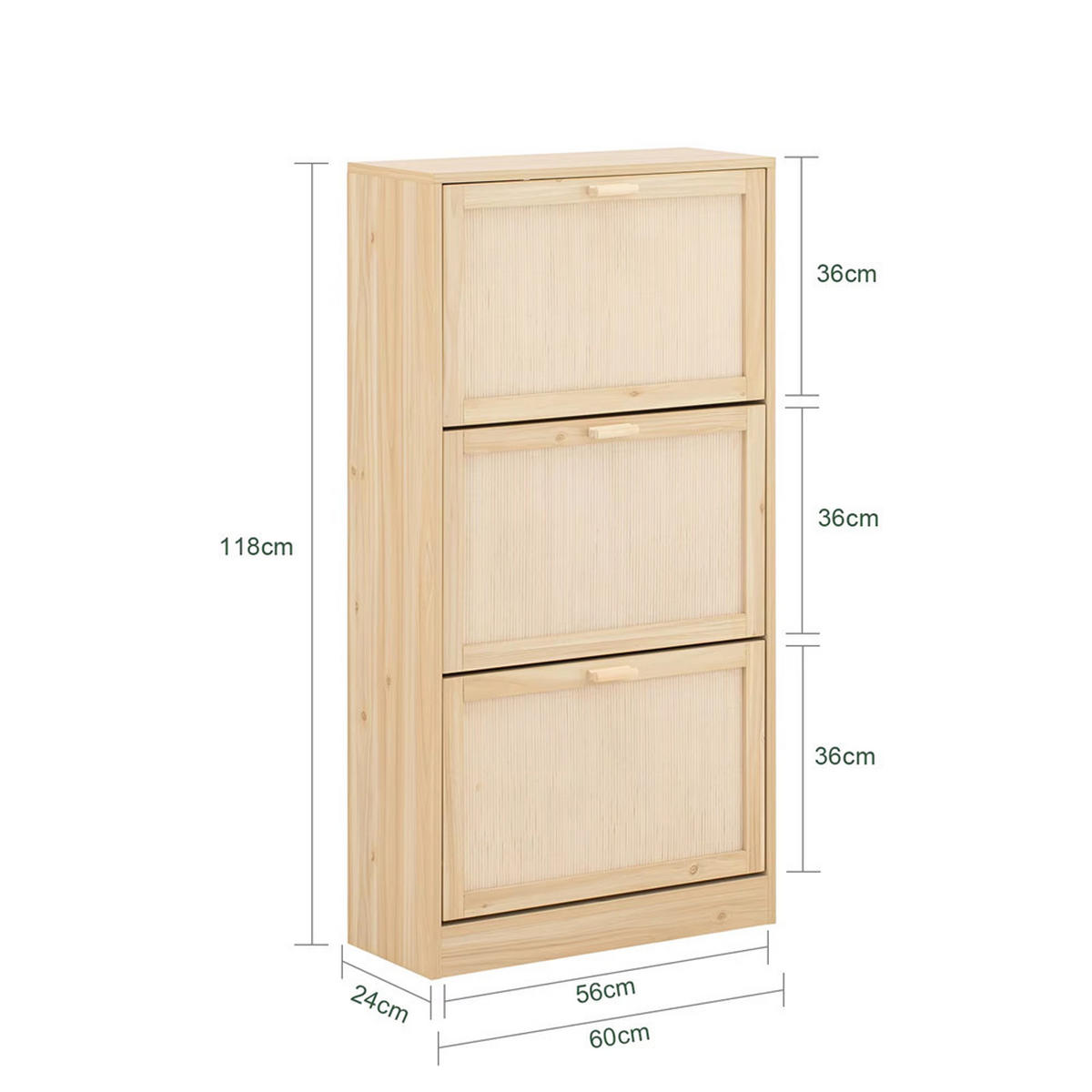 SCHUHKIPPER 3 Klappen Schmal , 6 Ablagen Natur - Naturfarben, Holz (60/118/24cm) - Kaket