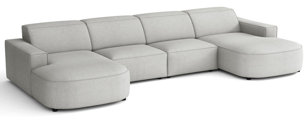 SEDACÍ SOUPRAVA Sallmo ve tvaru U, třímístná, univerzální, 368 cm - černá/světle šedá, textil/plast (368/72/167cm) - Selsey