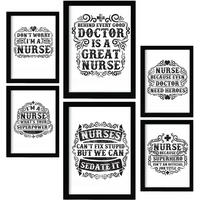 POSTER Set Mit 6 Krankenschwester In Rustikale Zitate A3 & A4 Rahmen Aus Hellem Holz - Beige, Papier (29/3cm) - Nacnic
