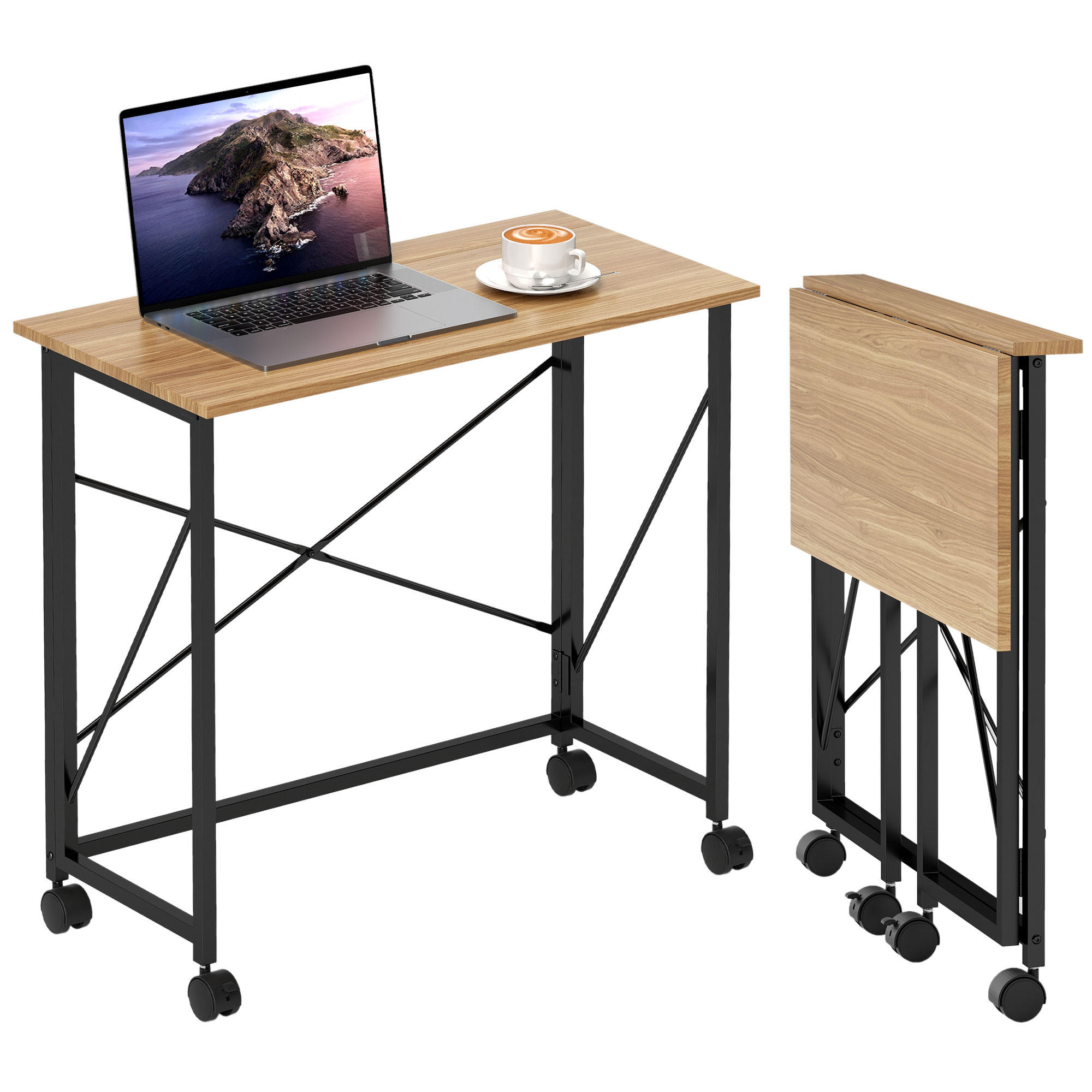 COMPUTERTISCH Eichefarben klappbar mit feststellbaren Rollen 80/40/75 cm - Eichefarben, Holzwerkstoff (40/80/75cm) - PANGIVO
