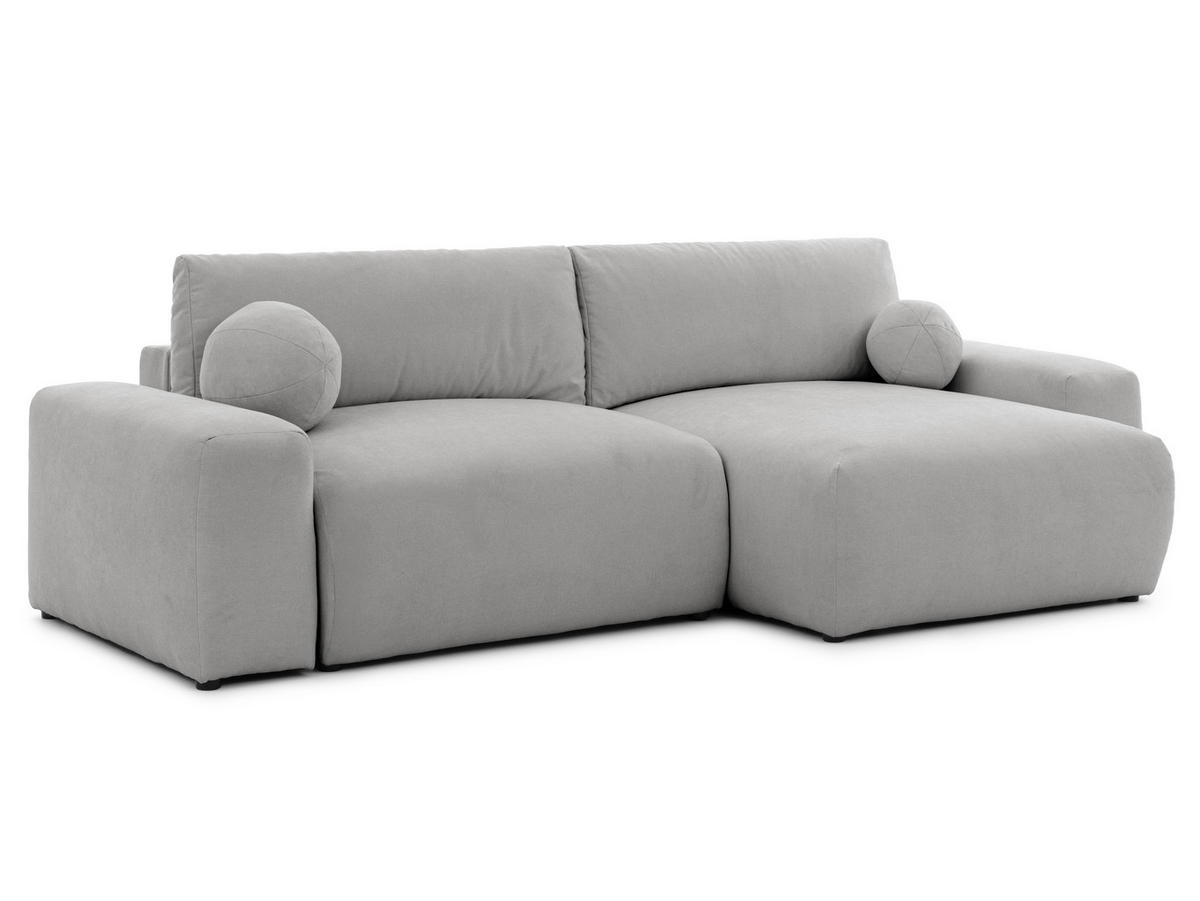 ECKSOFA Puffy mit Schlaffunktion und Bettkasten - besonders weich und puffig aus Grau Webstoff - Ottomane rechts - Schwarz/Grau, Holz/Kunststoff (266/138cm) - S-Style Möbel