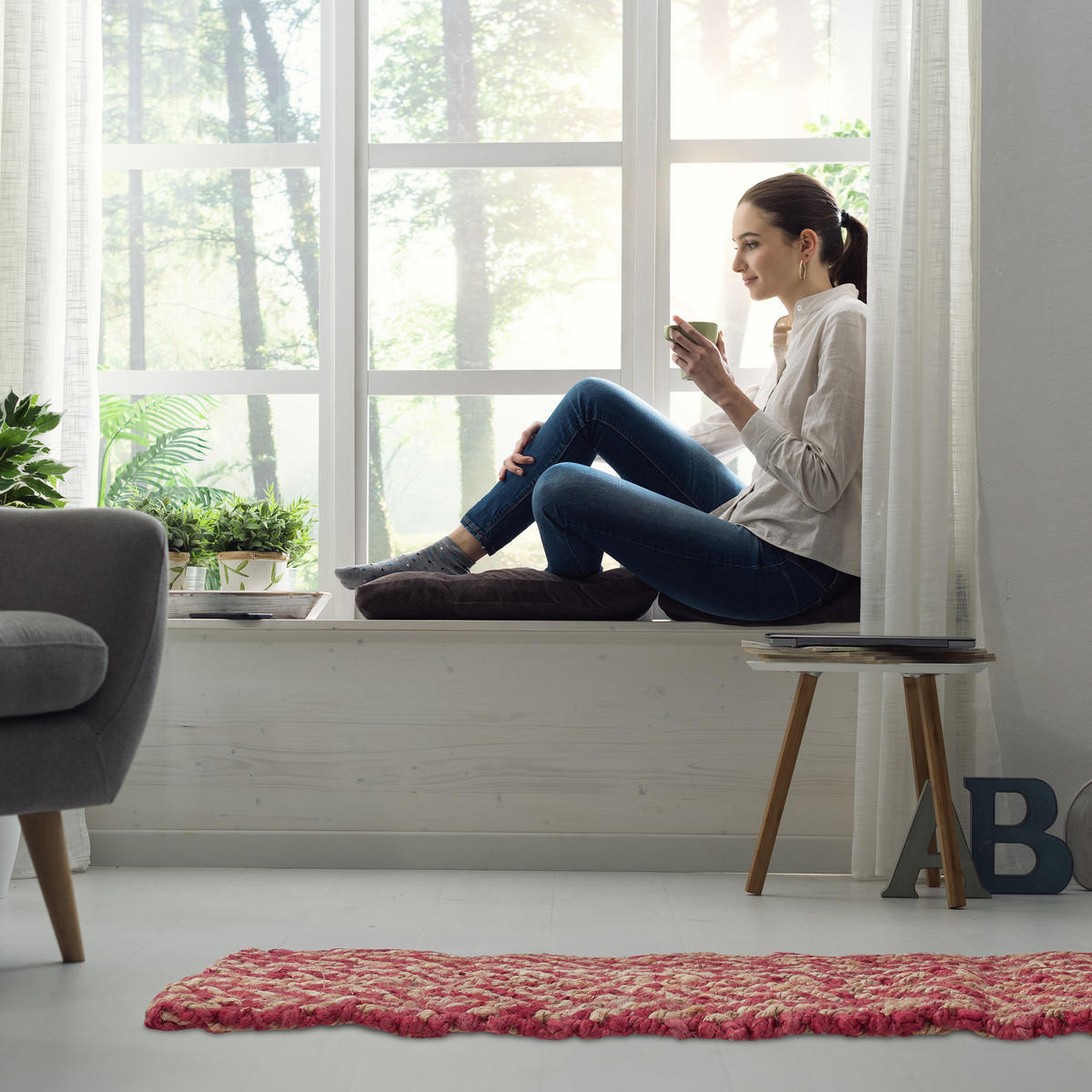 JUTETEPPICH - Dunkelrot, Textil (60/90cm) - Relaxdays