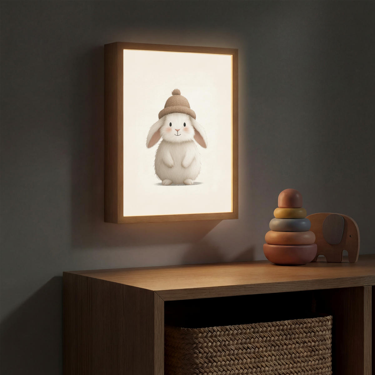 NACHTTISCHLAMPE MIT AKKU Kaninchen - Hut - Ohren - Beige 30x40 cm - Creme, Holzwerkstoff (8/30/40cm) - OnlyWow