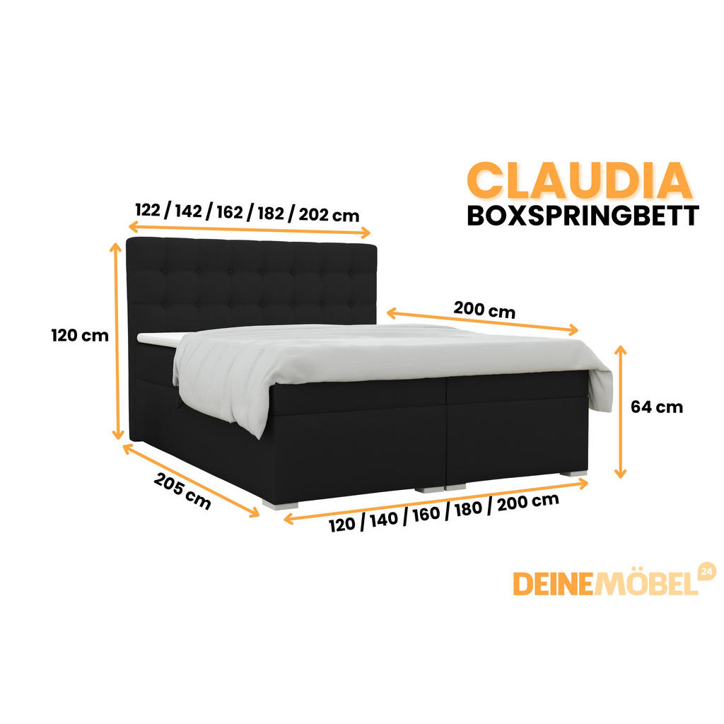 Thumbnail - Deine Möbel 24 Boxbett, Schwarz, Holzwerkstoff, H3, Höhe ca. 19 cm, 200x200 cm, Schlafzimmer, Betten, Boxspringbetten