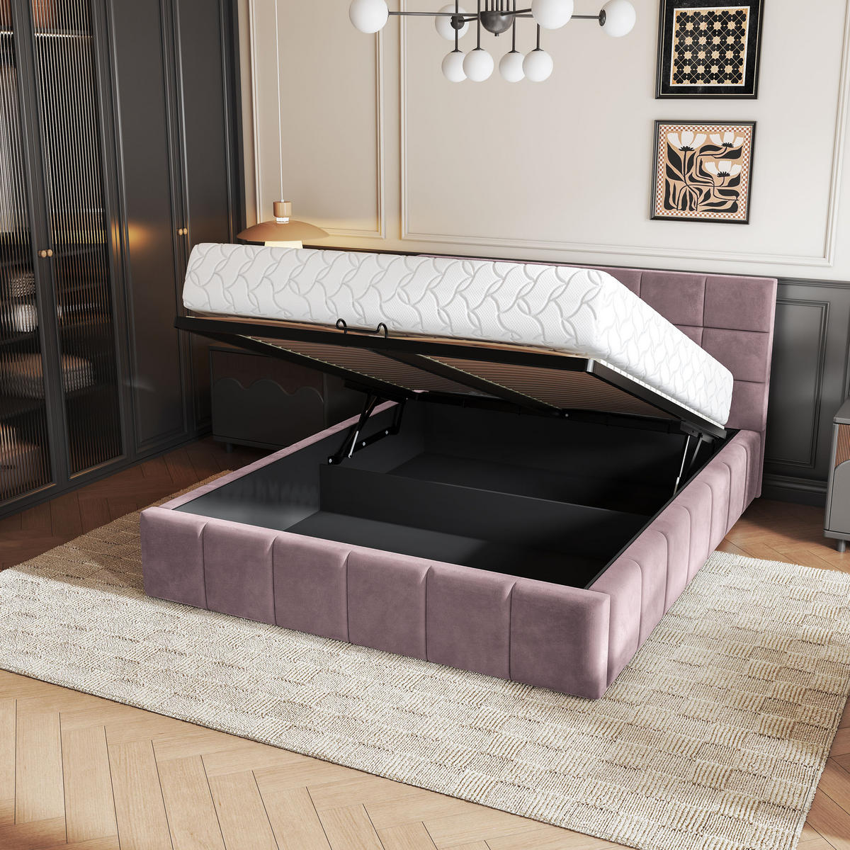 POLSTERBETT VERTO 160x200 cm mit Bettkästen - Rosa - Rosa, Holz (160/200cm) - MASSENO