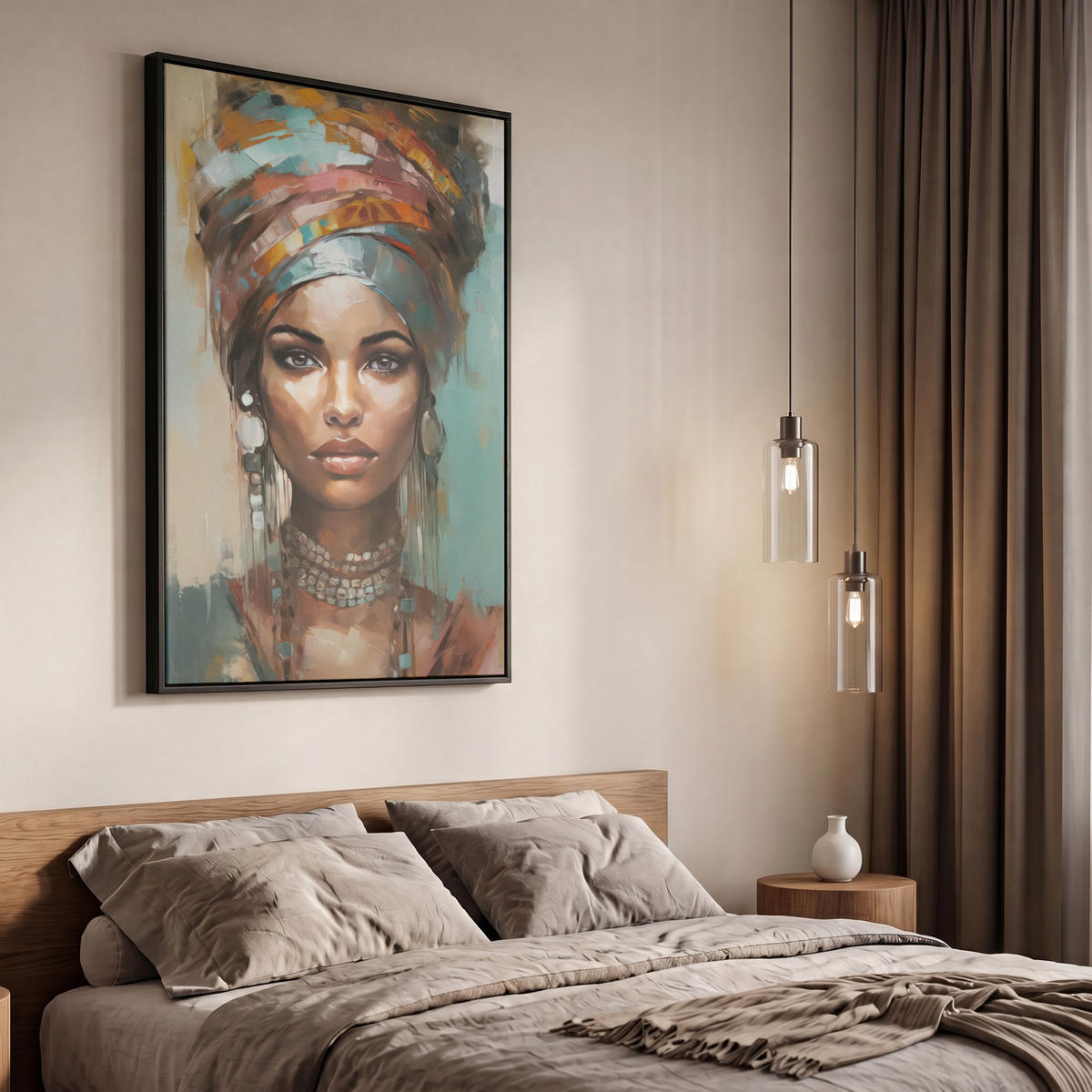 LEINWAND Bilder mit Rahmen - Frau - Kunst - Schmuck - Porträt - 60x90 - Blaugrau, Textil (60/90cm) - MuchoWow