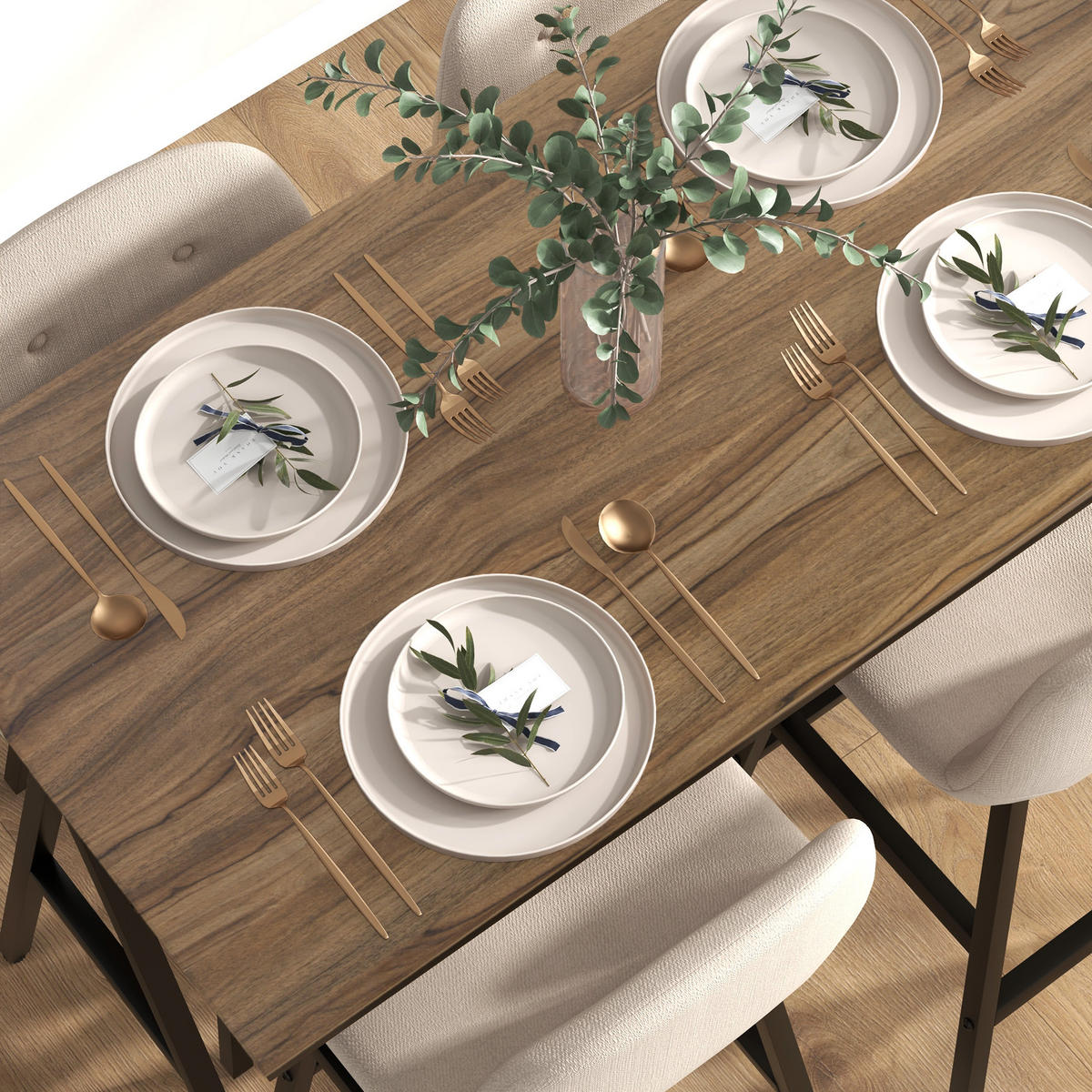 BARTISCH mit Barhocker Set, 5-teilig Essgruppe, Küchentisch, Bartisch Set, Beige - Beige, Textil (60/91/120cm) - HOMCOM