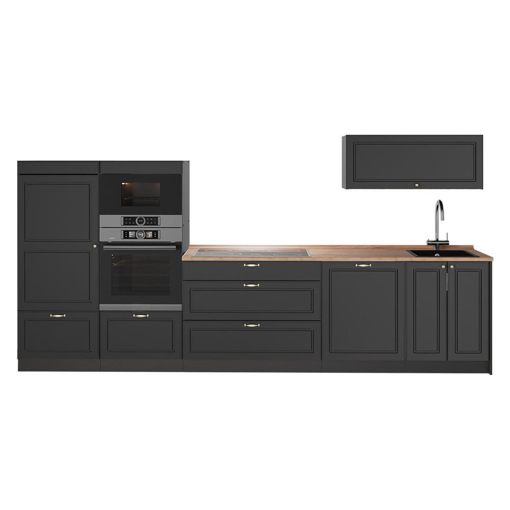 KUCHYNKA Fame-Line, Antracitovo-zlatý vidiecky dom/antracitová, 340 cm, AP Oak - antracitová, kompozitné drevo (340/153.6/60cm) - Vicco