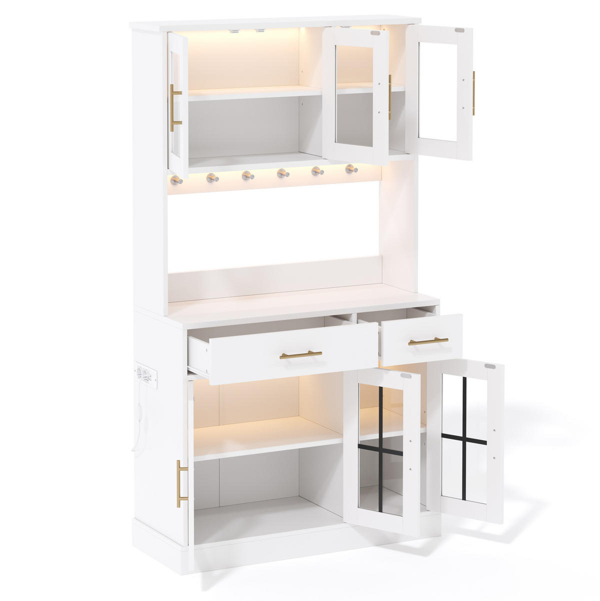 BUFFET aus MDF 100x40x180 cm Weiß mit LED-Lichtleisten, 6 Türen und 2 Schubladen - Weiß, Holzwerkstoff (100/180/40cm) - Modfu