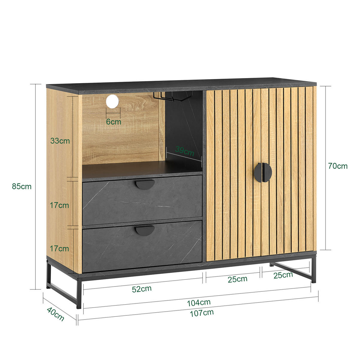 SIDEBOARD Eiche-Schwarz 107×40×85 cm - Schwarz/Naturfarben, Holzwerkstoff (107/40/85cm) - SoBuy