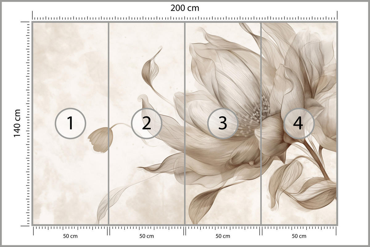 FOTOTAPETE für Wohnzimmer Abstrakte Blume 200x140 - Beige/Braun, Papier (200/140cm) - Muralo