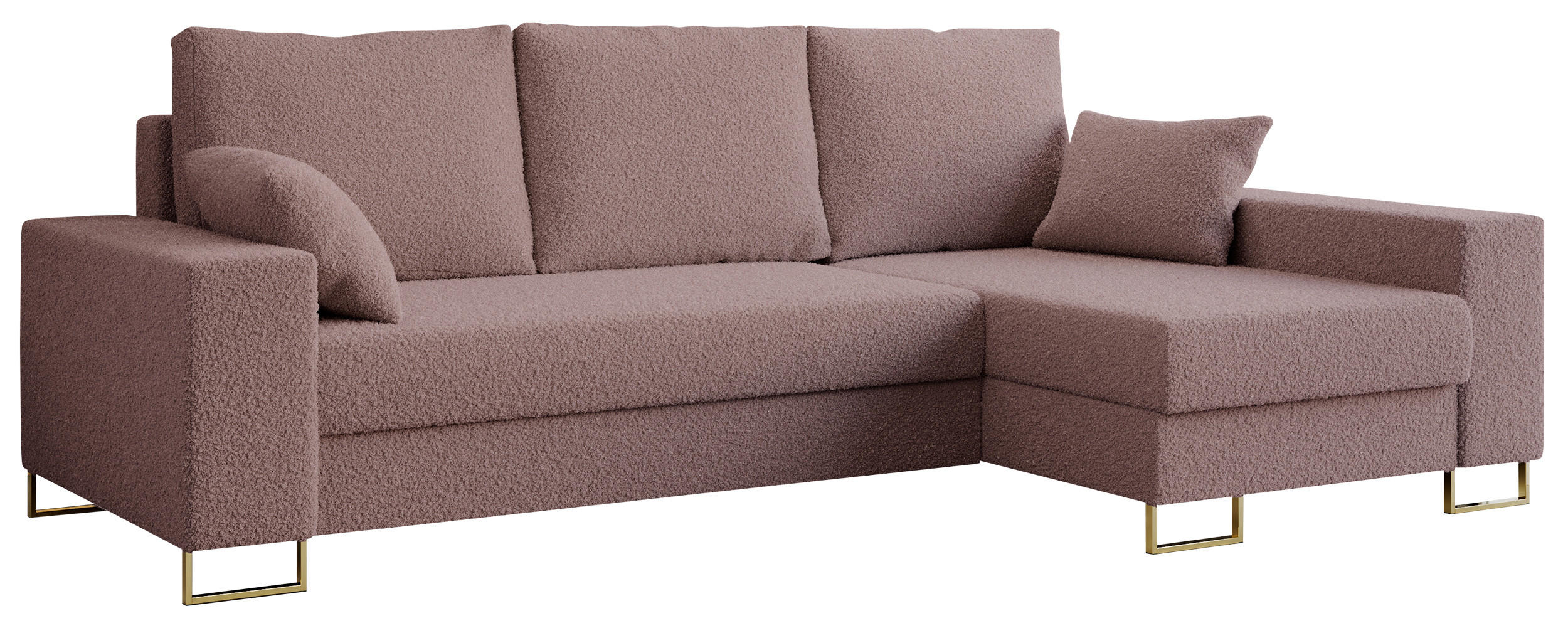 ECKSOFA Dorian Boucle Rosa - Goldfarben/Rosa, Textil/Metall (242/138cm) - MKS
