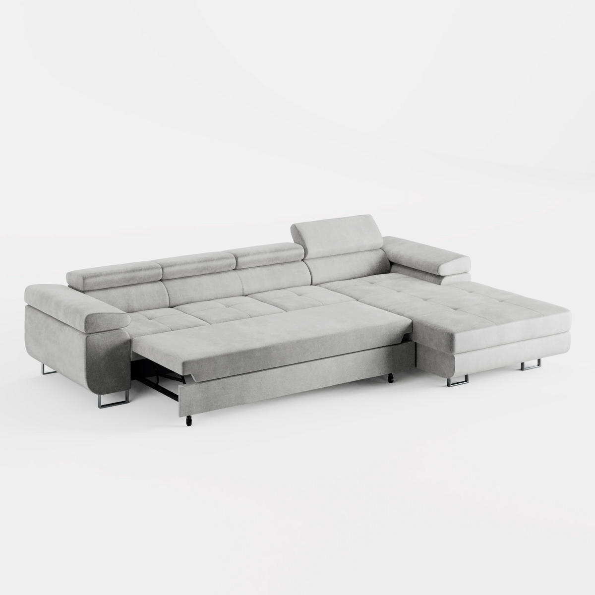 ECKSOFA VEMO CORE PLUS Rechts Schwarz Velours-Stoff mit Schlaffunktion und Bettkasten - Schwarz, Holz/Metall (335/205cm) - Barchello